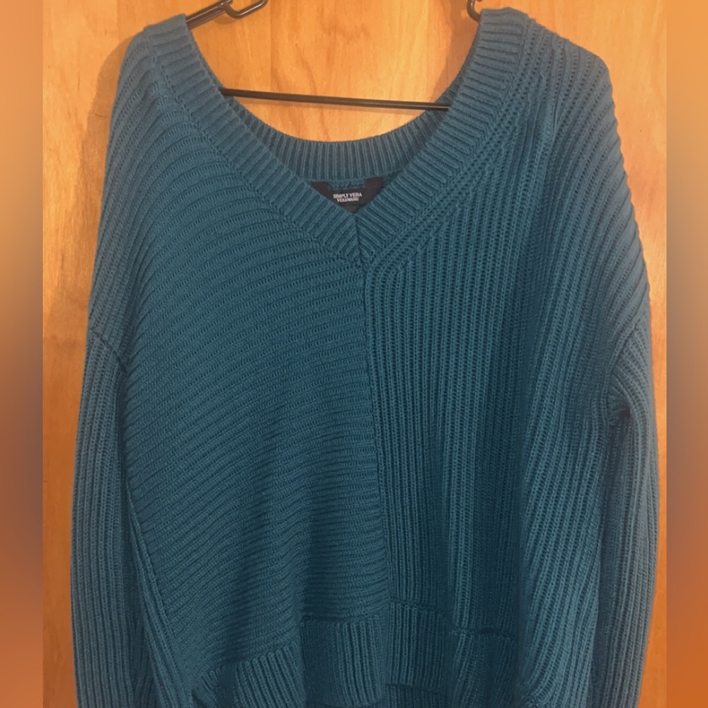 Simply Vera Vera Wang Teal V-Neck Sweater